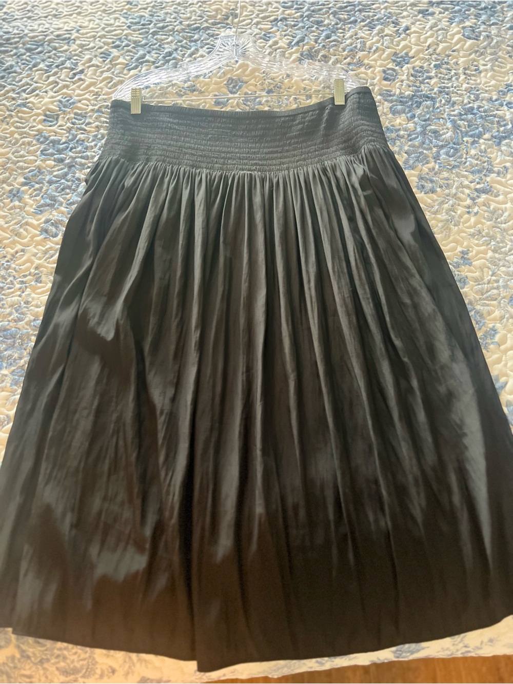 J Jill Midi Skirt Womens XL Black Smocked Waist Pull On Flowy